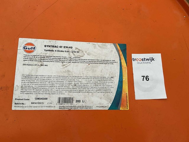 Gulf,syntrac 4t 5w-40 olie/inhoud 200liter - afbeelding 2 van  2