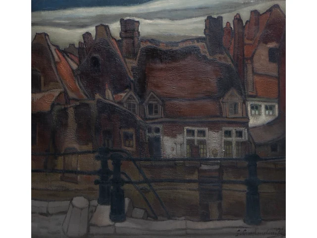 Gustaaf crommelynck (1883-1961), view of ghent, oil on canvas 100 x 108 cm. (39.36 x 42.52 in.), frame: 110 x 118 cm. (43.31 x 46.46 in.) - afbeelding 1 van  6