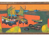 Gustave camus (1914-1984), 'les 3 pieges bleus', oil on canvas - afbeelding 2 van  8