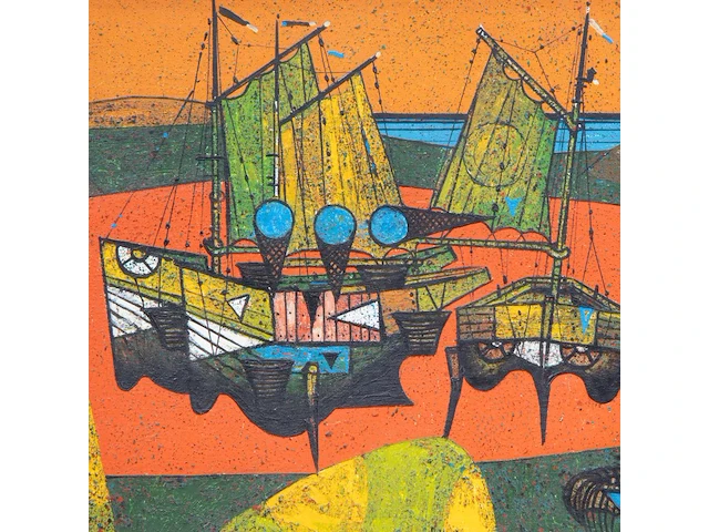 Gustave camus (1914-1984), 'les 3 pieges bleus', oil on canvas - afbeelding 7 van  8