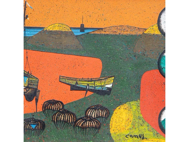 Gustave camus (1914-1984), 'les 3 pieges bleus', oil on canvas - afbeelding 8 van  8