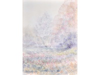 Guy ribes (1948– ) - bloeiend landschap in nevel - aquarel - afbeelding 1 van  6