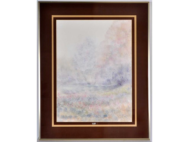 Guy ribes (1948– ) - bloeiend landschap in nevel - aquarel - afbeelding 3 van  6