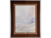 Guy ribes (1948– ) - bloeiend landschap in nevel - aquarel - afbeelding 3 van  6