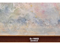 Guy ribes (1948– ) - bloeiend landschap in nevel - aquarel - afbeelding 4 van  6