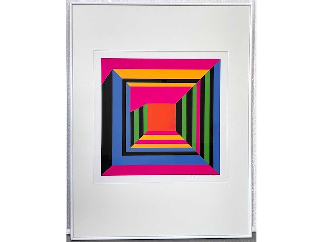 Guy vandenbranden - geometrisch abstract - zeefdruk - ingelijst - 1973 - afbeelding 1 van  7