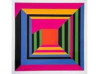 Guy vandenbranden - geometrisch abstract - zeefdruk - ingelijst - 1973 - afbeelding 2 van  7