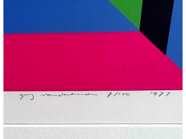 Guy vandenbranden - geometrisch abstract - zeefdruk - ingelijst - 1973 - afbeelding 3 van  7