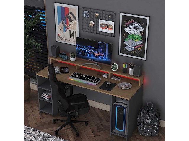 Ha122 - 3000 bureau | 100% melamine | walnoot, antraciet - afbeelding 4 van  8