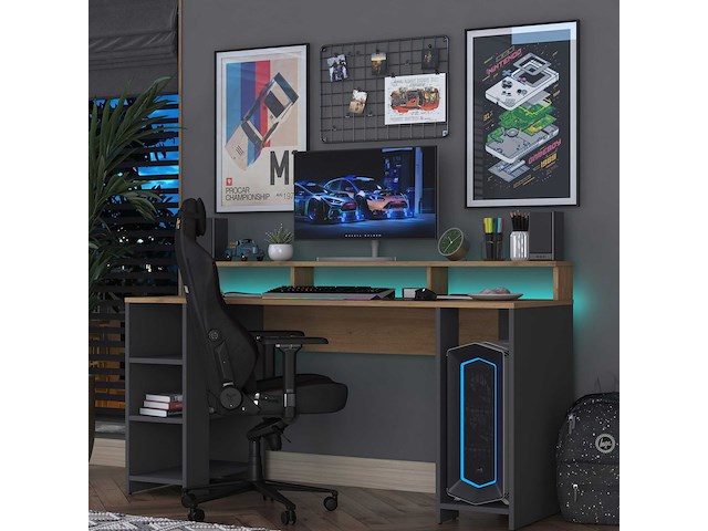 Ha122 - 3000 bureau | 100% melamine | walnoot, antraciet - afbeelding 3 van  8