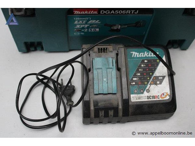 Haakse slijper - makita - dga506rtj, zonder batterij oplader - makita - dc18rc toebehoren - koffer - afbeelding 3 van  3
