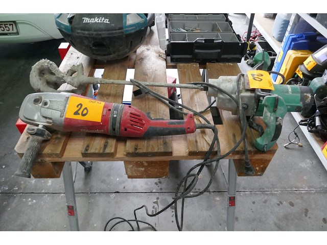 Haakse slijper milwaukee + mortelmixer hikoki - afbeelding 1 van  6