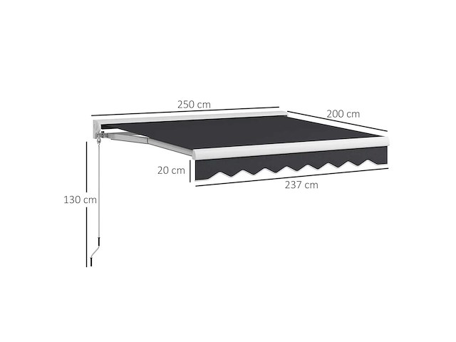 Halfcassette intrekbaar elektrisch/handgeschakeld luifel, afstandsbediening, aluminium frame, 2,5 x 2 m, grijs - afbeelding 4 van  9