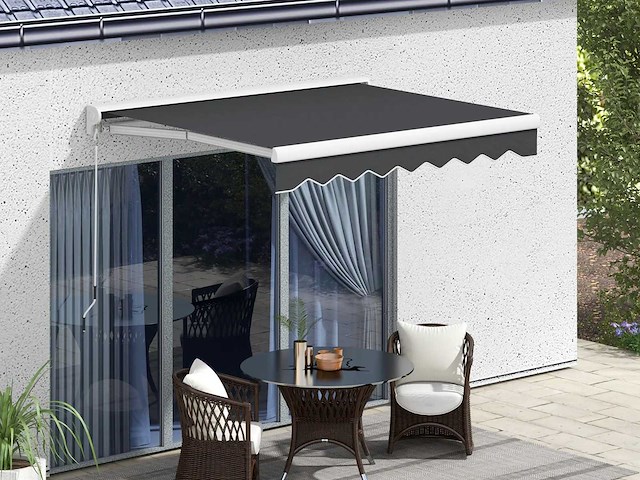 Halfcassette intrekbaar elektrisch/handgeschakeld luifel, afstandsbediening, aluminium frame, 2,5 x 2 m, grijs - afbeelding 1 van  8