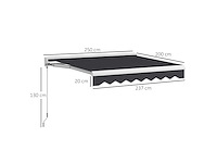 Halfcassette intrekbaar elektrisch/handgeschakeld luifel, afstandsbediening, aluminium frame, 2,5 x 2 m, grijs - afbeelding 4 van  8