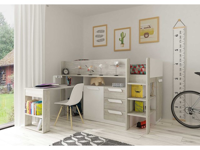 Halfhoogslaper beau 90x200 met bureau - wit - afbeelding 1 van  7