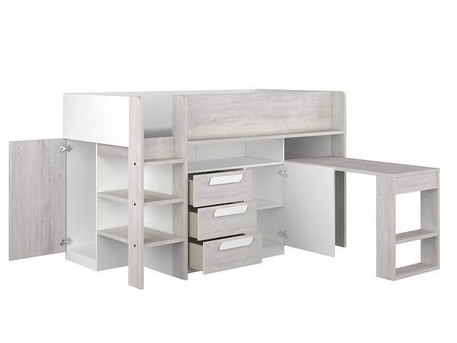 Halfhoogslaper beau 90x200 met bureau - wit - afbeelding 5 van  7