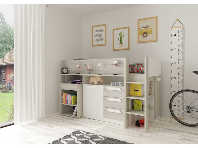 Halfhoogslaper beau 90x200 met bureau - wit - afbeelding 2 van  7