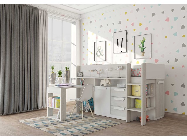 Halfhoogslaper beau 90x200 met bureau - wit - afbeelding 3 van  7