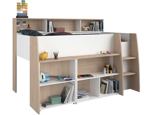 Halfhoogslaper duffy 90x200cm met bureau - wit / eikdecor - afbeelding 6 van  7