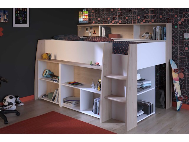 Halfhoogslaper duffy 90x200cm met bureau - wit / eikdecor - afbeelding 4 van  7