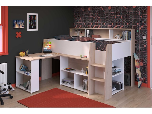 Halfhoogslaper duffy 90x200cm met bureau - wit / eikdecor - afbeelding 5 van  7