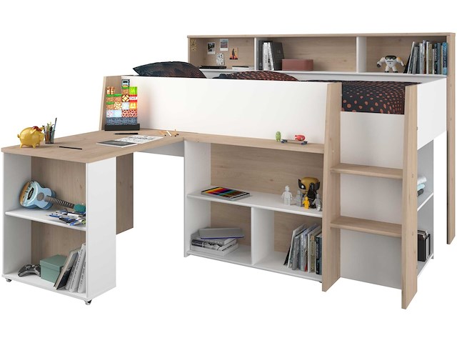 Halfhoogslaper duffy 90x200cm met bureau - wit / eikdecor - afbeelding 7 van  7