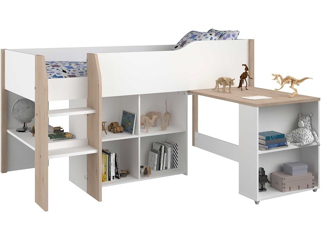 Halfhoogslaper met bureau moscon 90x200 - wit/eik - afbeelding 1 van  7