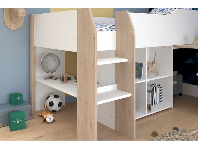 Halfhoogslaper met bureau moscon 90x200 - wit/eik - afbeelding 5 van  7