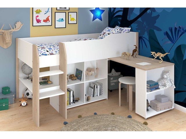 Halfhoogslaper met bureau moscon 90x200 - wit/eik - afbeelding 7 van  7