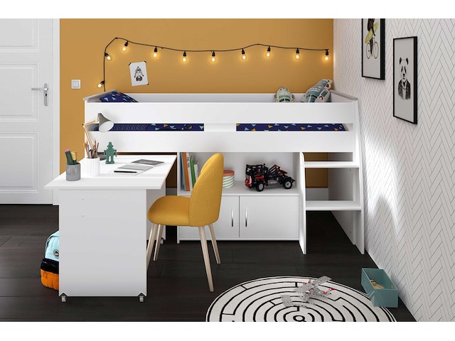Halfhoogslaper met bureau upside down 90x200 - wit - afbeelding 1 van  7