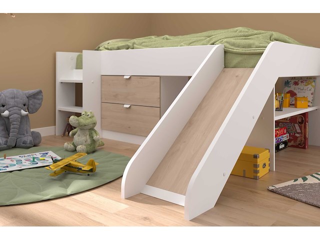 Halfhoogslaper met glijbaan tobo 90x200 - eik/wit - afbeelding 4 van  7