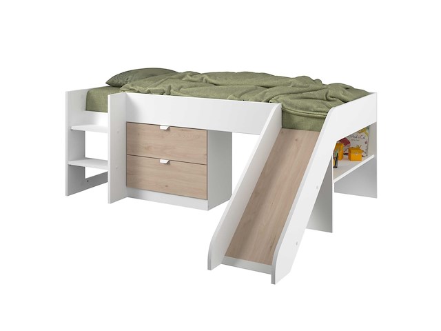 Halfhoogslaper met glijbaan tobo 90x200 - eik/wit - afbeelding 6 van  7