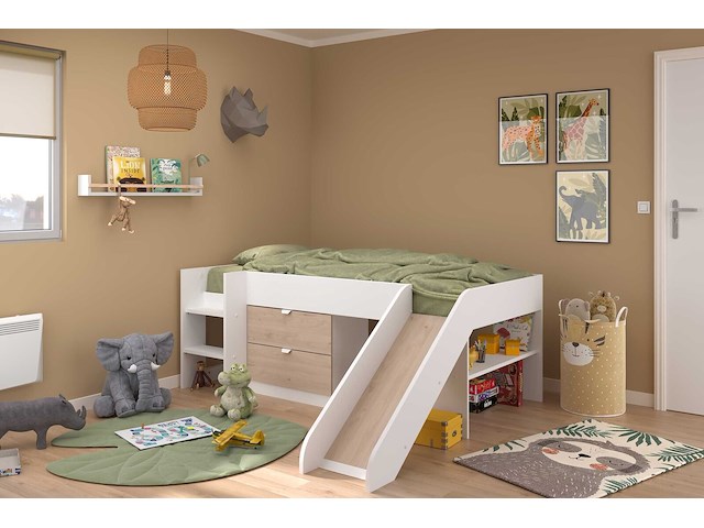 Halfhoogslaper met glijbaan tobo 90x200 - eik/wit - afbeelding 5 van  7