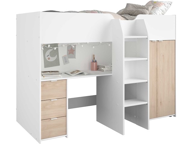 Halfhoogslaper neda 90x200cm - wit/eik decor - afbeelding 1 van  7