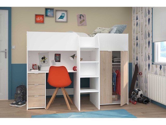 Halfhoogslaper neda 90x200cm - wit/eik decor - afbeelding 7 van  7