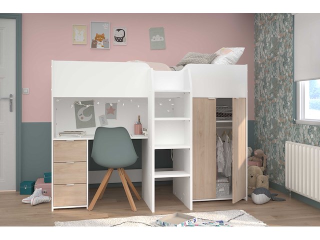 Halfhoogslaper neda 90x200cm - wit/eik decor - afbeelding 2 van  7