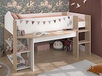Halfhoogslaper shelby - 90x200 - met bureau en opbergruimte - wit/eikdecor - afbeelding 1 van  7