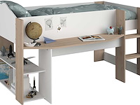 Halfhoogslaper shelby - 90x200 - met bureau en opbergruimte - wit/eikdecor - afbeelding 5 van  7