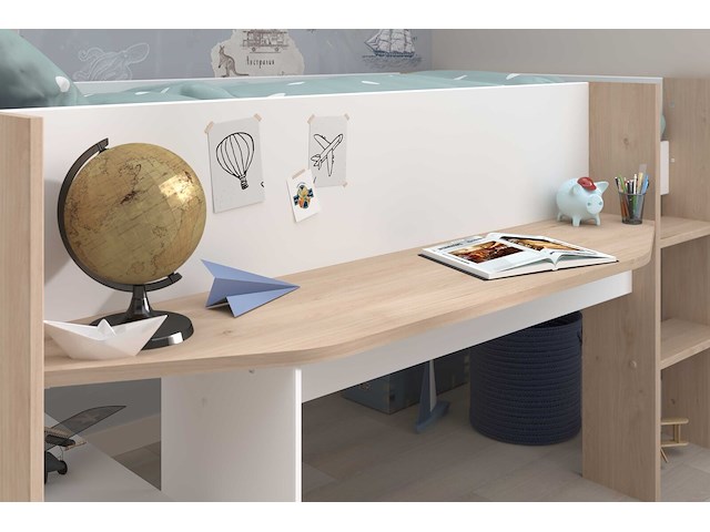 Halfhoogslaper shelby - 90x200 - met bureau en opbergruimte - wit/eikdecor - afbeelding 6 van  7