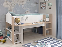 Halfhoogslaper shelby - 90x200 - met bureau en opbergruimte - wit/eikdecor - afbeelding 4 van  7