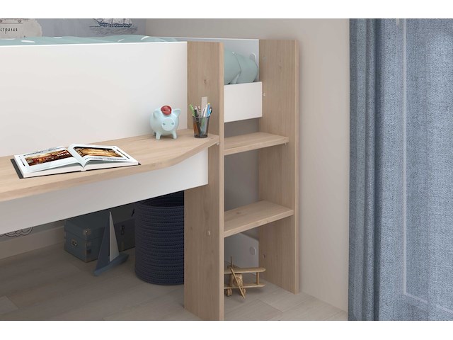 Halfhoogslaper shelby - 90x200 - met bureau en opbergruimte - wit/eikdecor - afbeelding 7 van  7