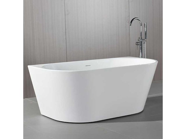 Halfvrijstaand bad – glanzend wit – 170x78x58 cm – inclusief afvoerset en click waste - afbeelding 1 van  2