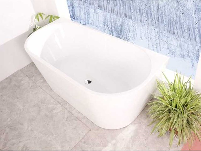 Halfvrijstaand bad – glanzend wit – 170x78x58 cm – inclusief afvoerset en click waste - afbeelding 2 van  2