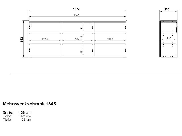 Halkast lydia - 138x25x52cm - 3 deuren - kasjmier/eikdecor - afbeelding 6 van  6