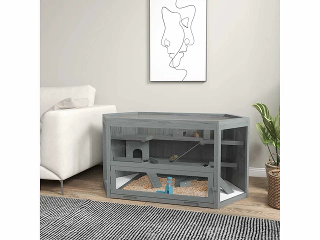 Hamsterkoi, 3 niveaus, afneembare bak, hout/metaal - afbeelding 1 van  4