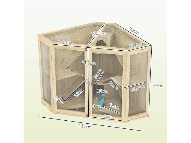 Hamsterkooi - 4 niveaus, met voeder, schommel, helling en kennels - afbeelding 7 van  12