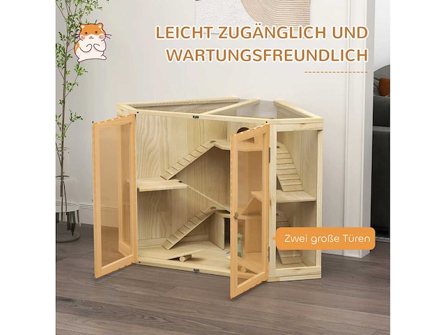 Hamsterkooi - 4 niveaus, met voeder, schommel, helling en kennels - afbeelding 9 van  12