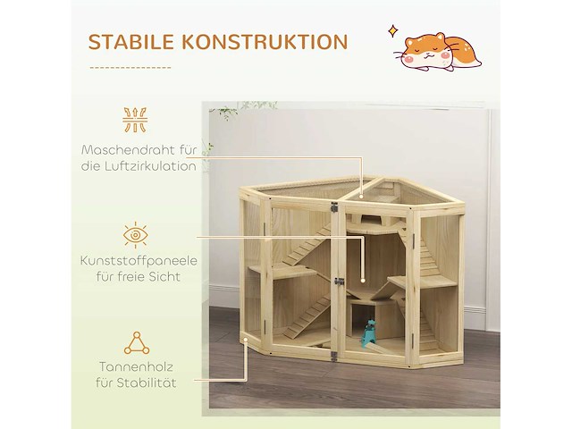 Hamsterkooi - 4 niveaus, met voeder, schommel, helling en kennels - afbeelding 10 van  12