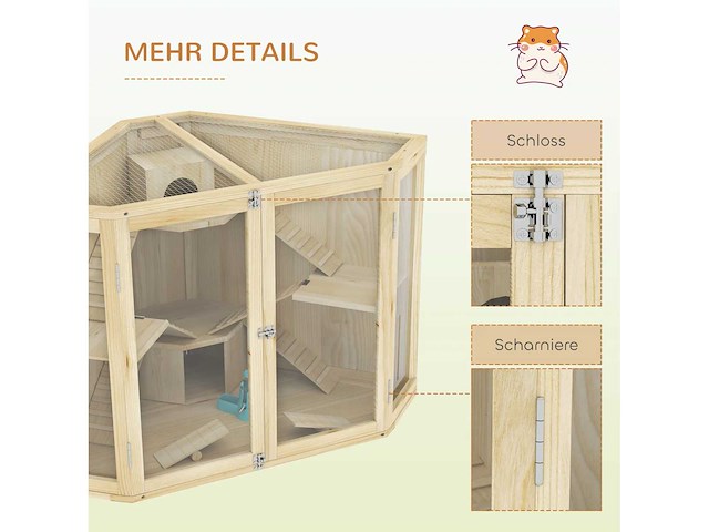 Hamsterkooi - 4 niveaus, met voeder, schommel, helling en kennels - afbeelding 11 van  12